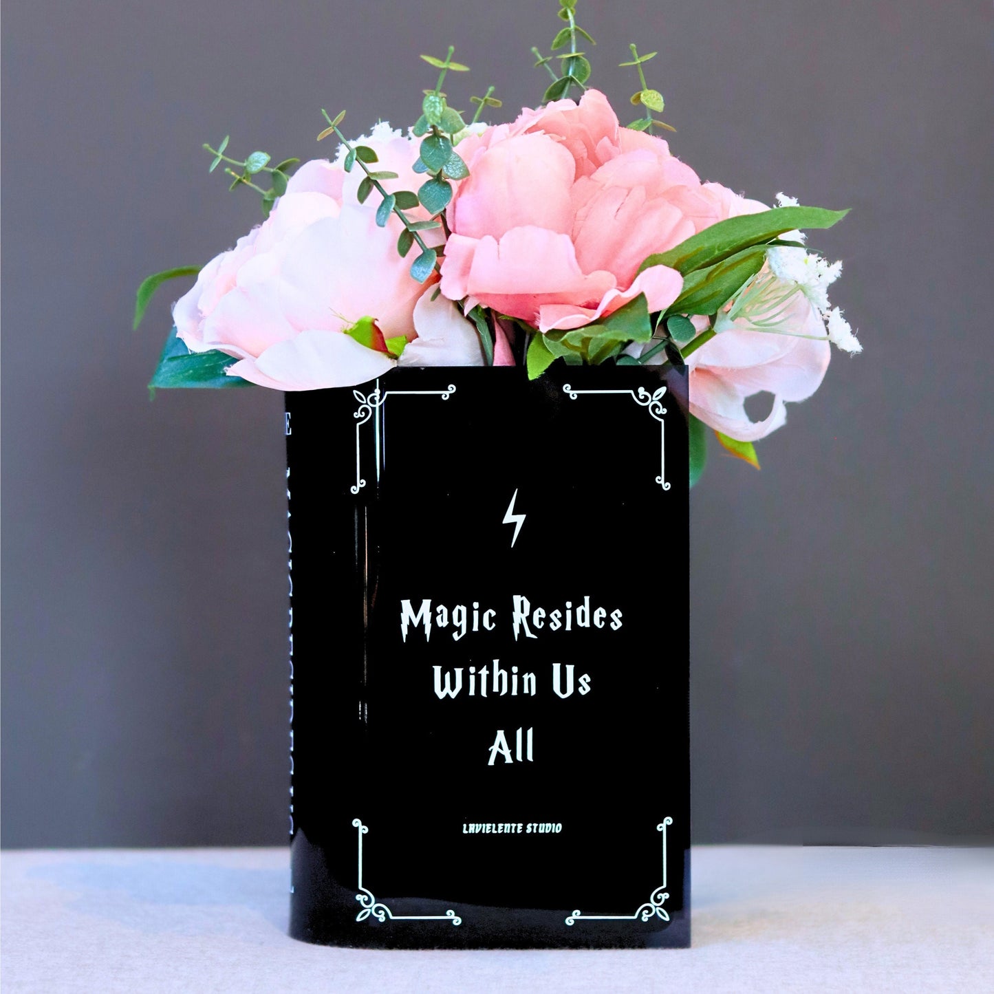 Magic Acrylic Book Vase for Book and Flower Lovers Gifts Magic-inscribed Home Decor  Centrepiece for Events, Birthdays, and Housewarmings