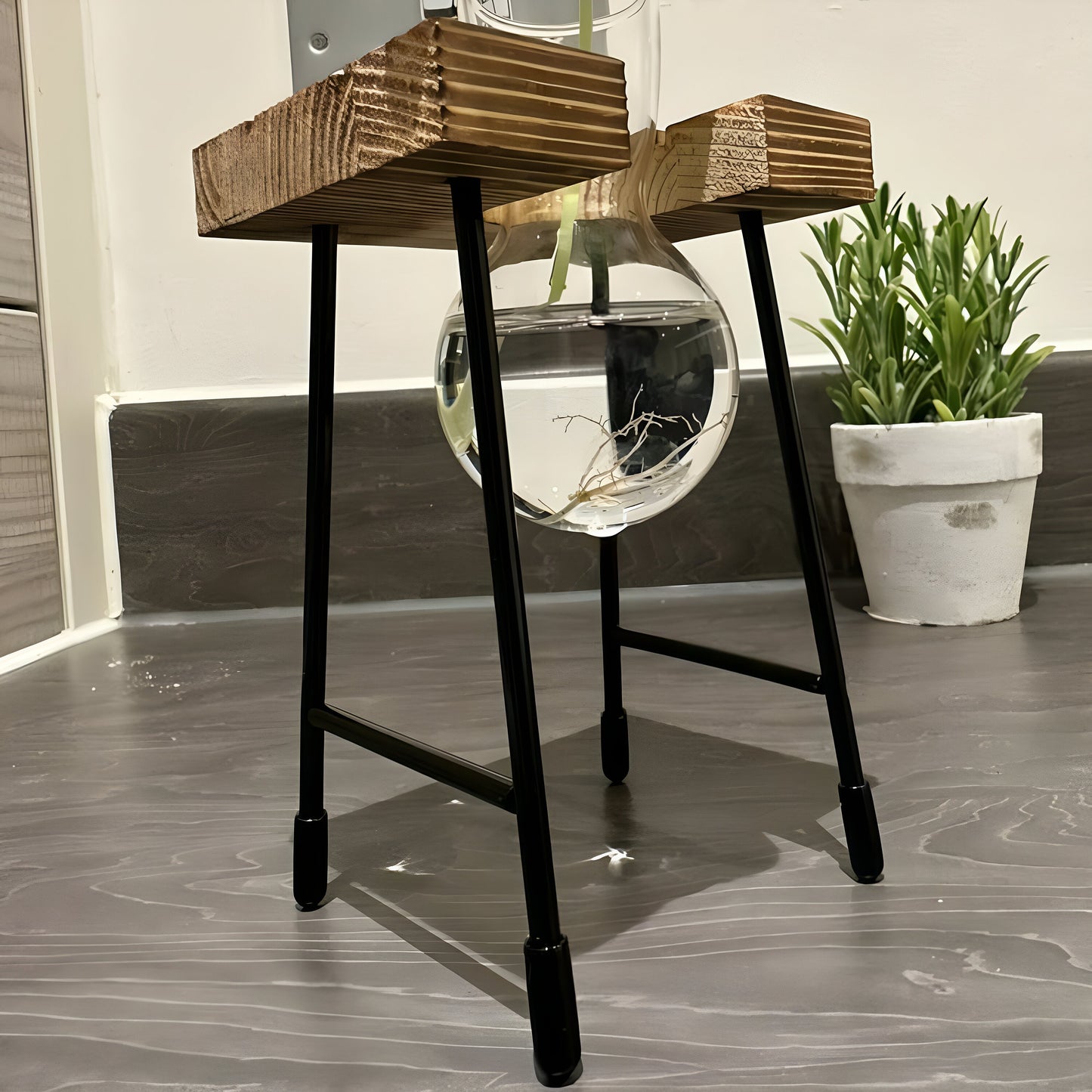 Hydroponic Gardening - Plant Propagation Station Glass Desk Plant Indoor Hydroponic Plant Pot Wooden Frame Plant Cuttings Glass Vase