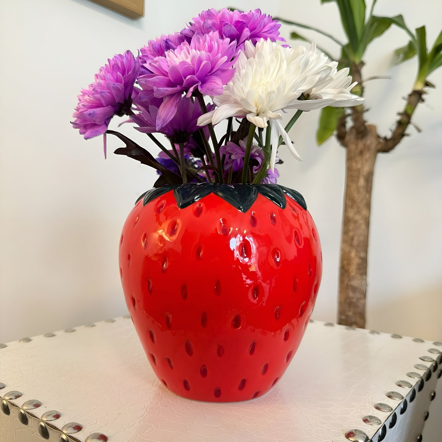 Ceramic Strawberry Vase, Hand Painted Red Strawberry Shape Planter Home Decorer Vase Flower Pot Cute Decorative Flower Vases