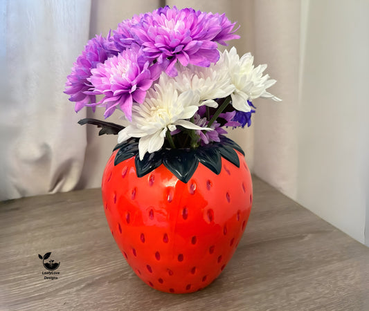 Ceramic Strawberry Vase, Hand Painted Red Strawberry Shape Planter Home Decorer Vase Flower Pot Cute Decorative Flower Vases