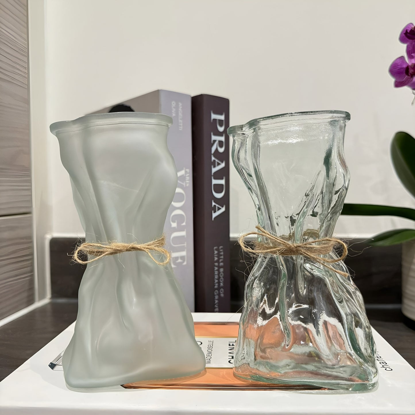 Glass Paper Bag Vase, Transparent Nordic Glassvase Bag Shape Home Flower Pot Decorer Vase Cute  Decorative Vases