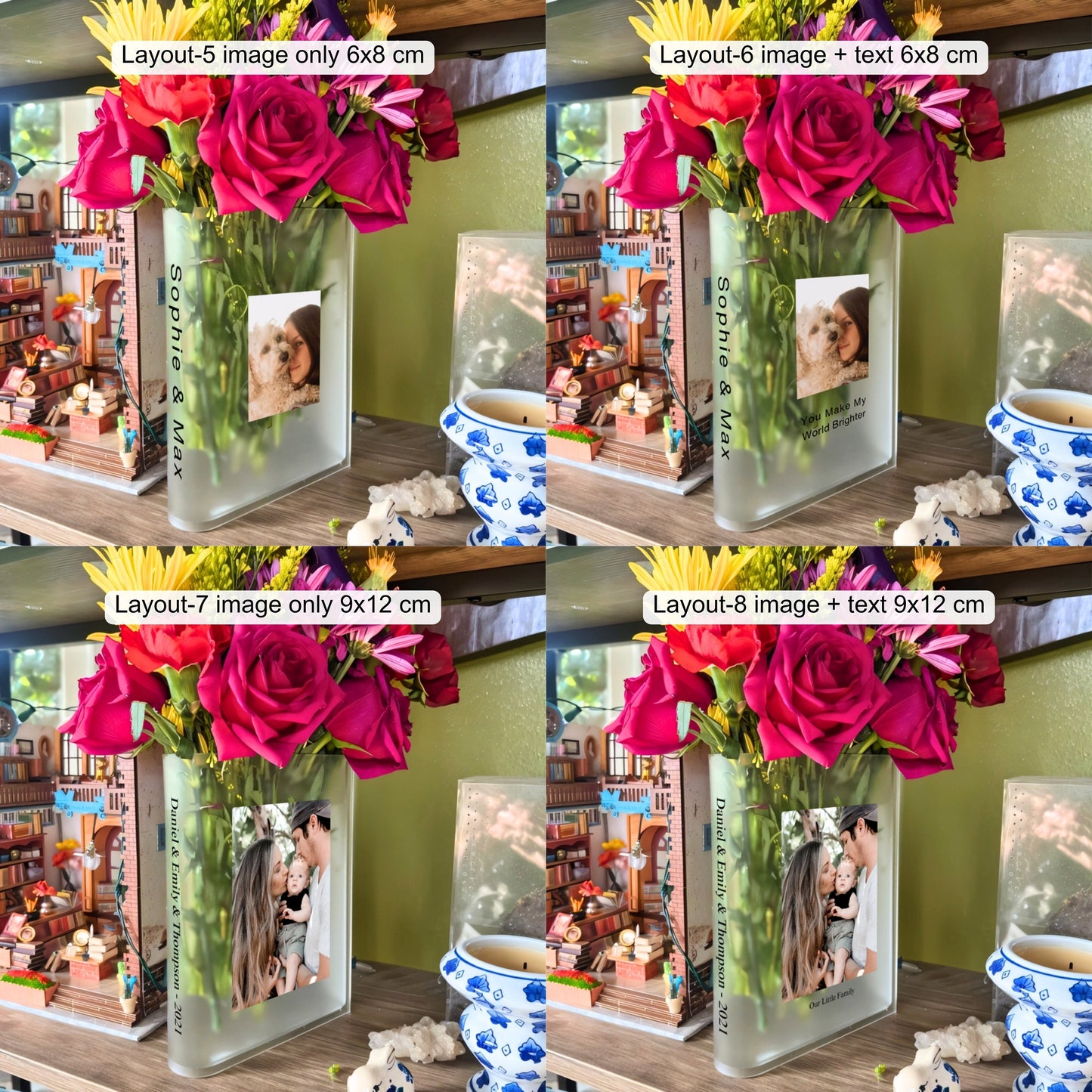 Personalizable Acrylic Book Vase Customizable Home Decor Keepsake Gifts for Readers and Book Lovers with Chosen Text or Treasured Photos