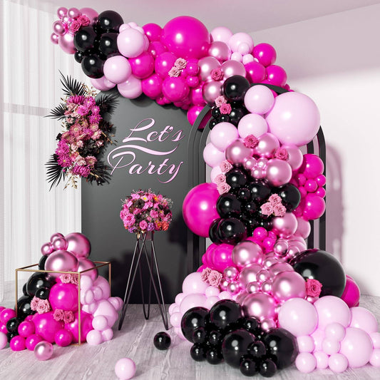 FOTIOMRG Pink and Black Balloon Arch Kit Hot Pink Black Light Pink Metallic Pink Balloons for Birthday Baby Shower Bridal Shower Wedding Princess