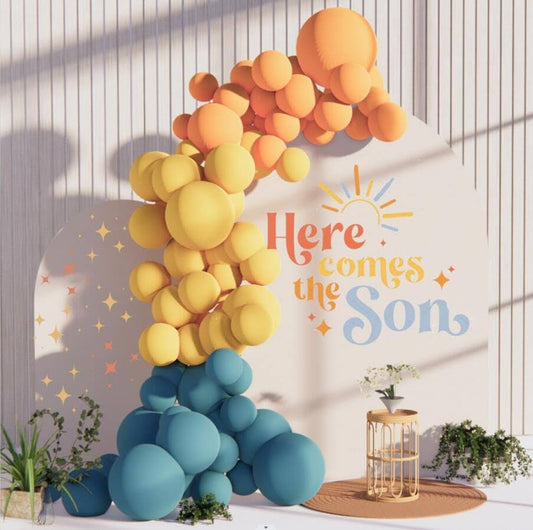 beaumode boho fall Balloon garland arch kit slate blue orange balloons for here comes the son baby shower bridal shower birth